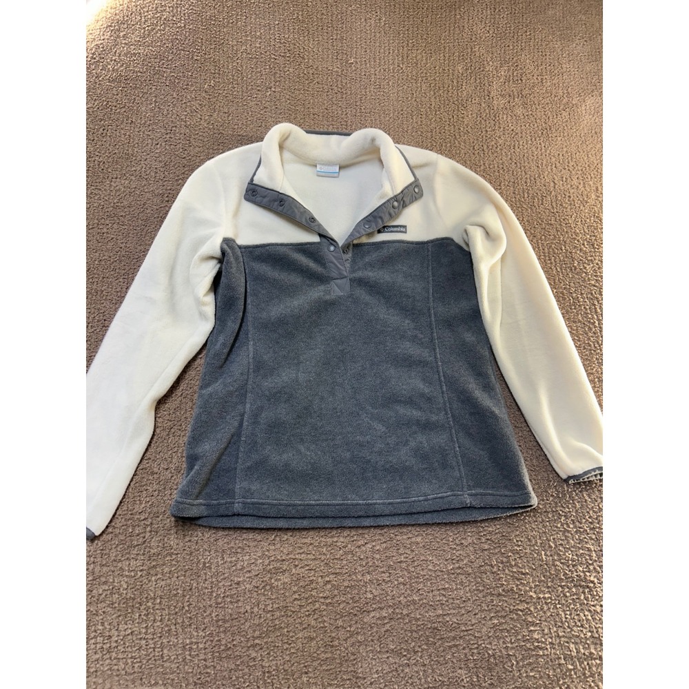 Columbia Benton Springs Fleece Pullover Womens Medium Cream Gray Snap AL1302